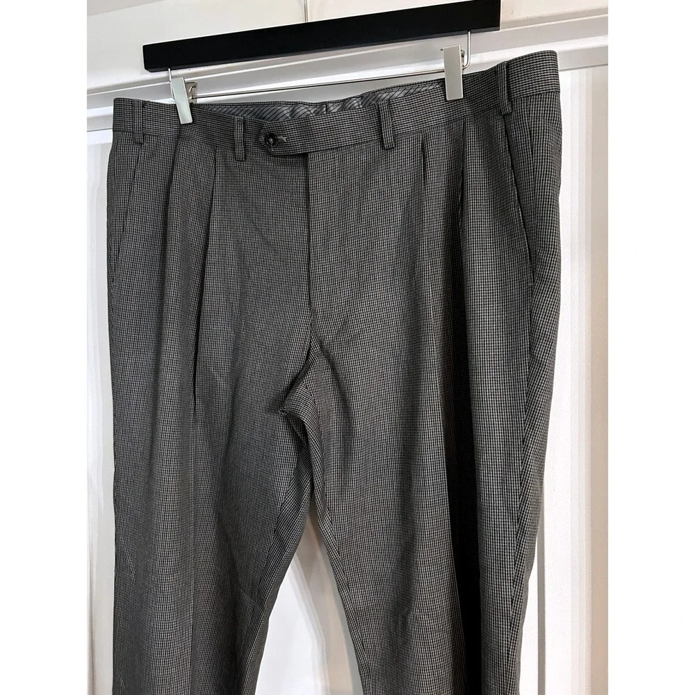 Lauren Ralph Lauren Mens 40x30 Grey Houndstooth Pleated Cuffed Dress Pants